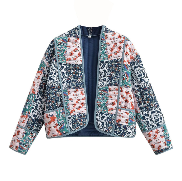 Chaqueta con hombros caídos y estampado de patchwork floral