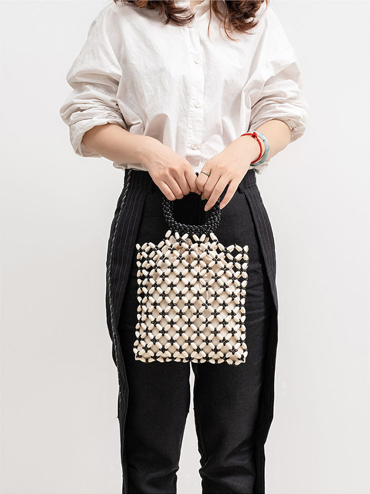 Block Wooden Beads Woven Tote Bag