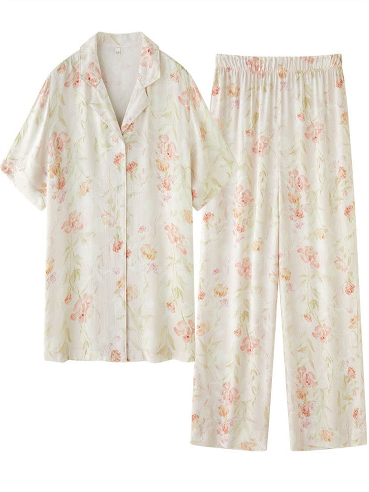 Satin Blossom Floral Print Pajama Set