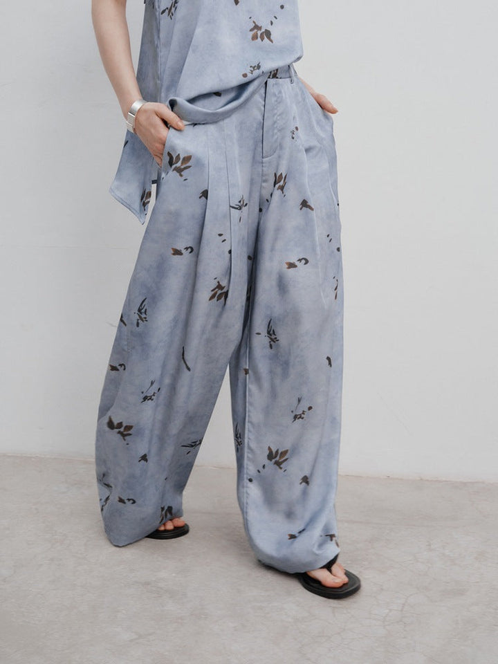 Wide-Leg Printed Casual Pants