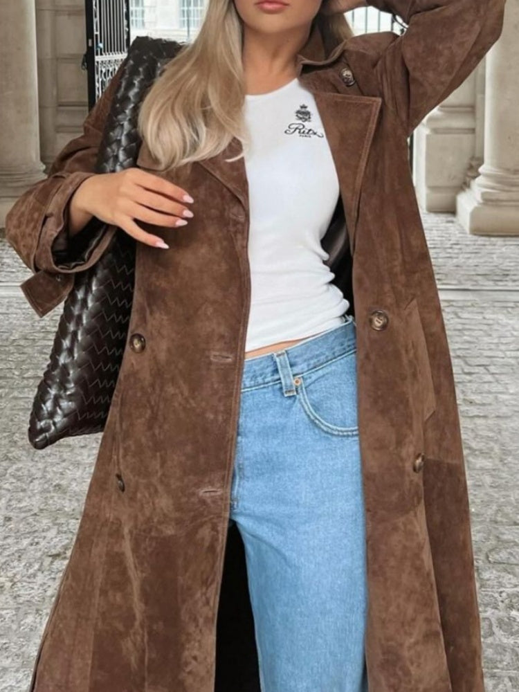 Long Suede Belted Coat