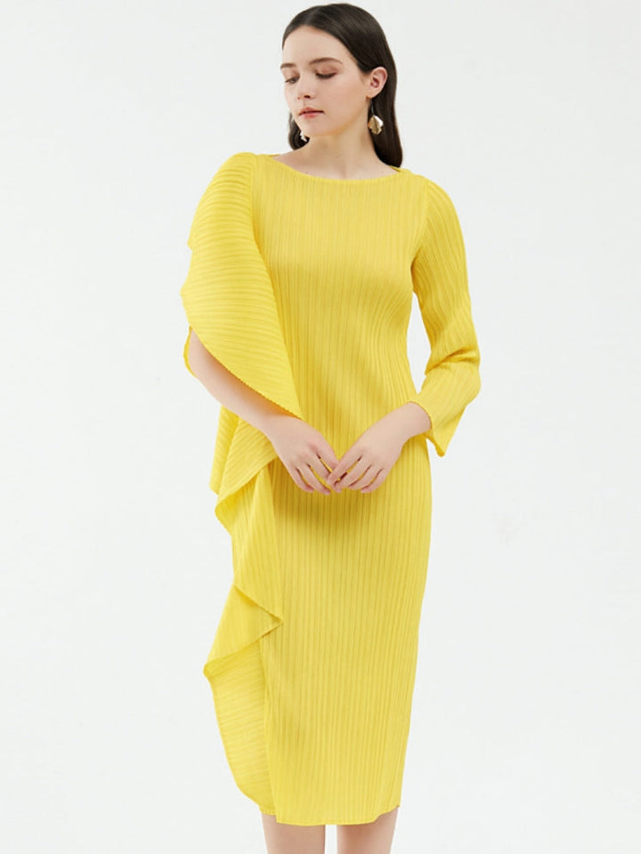 Bayanlar Üst Düzey Asimetrik Düz Renk Patchwork Elbise