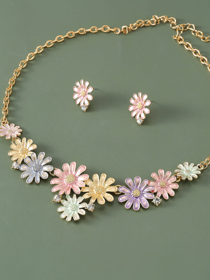 SOHI Conjunto de joyas para mujer multicolor con flores en colores pastel