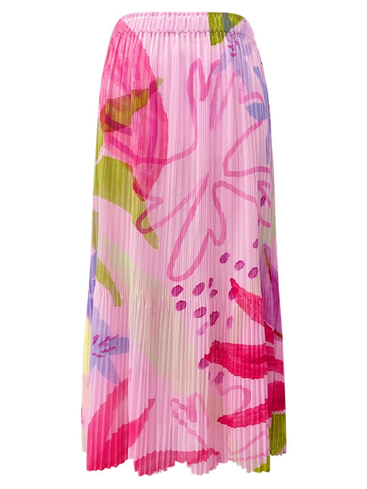 Slim printed pleated A skirt