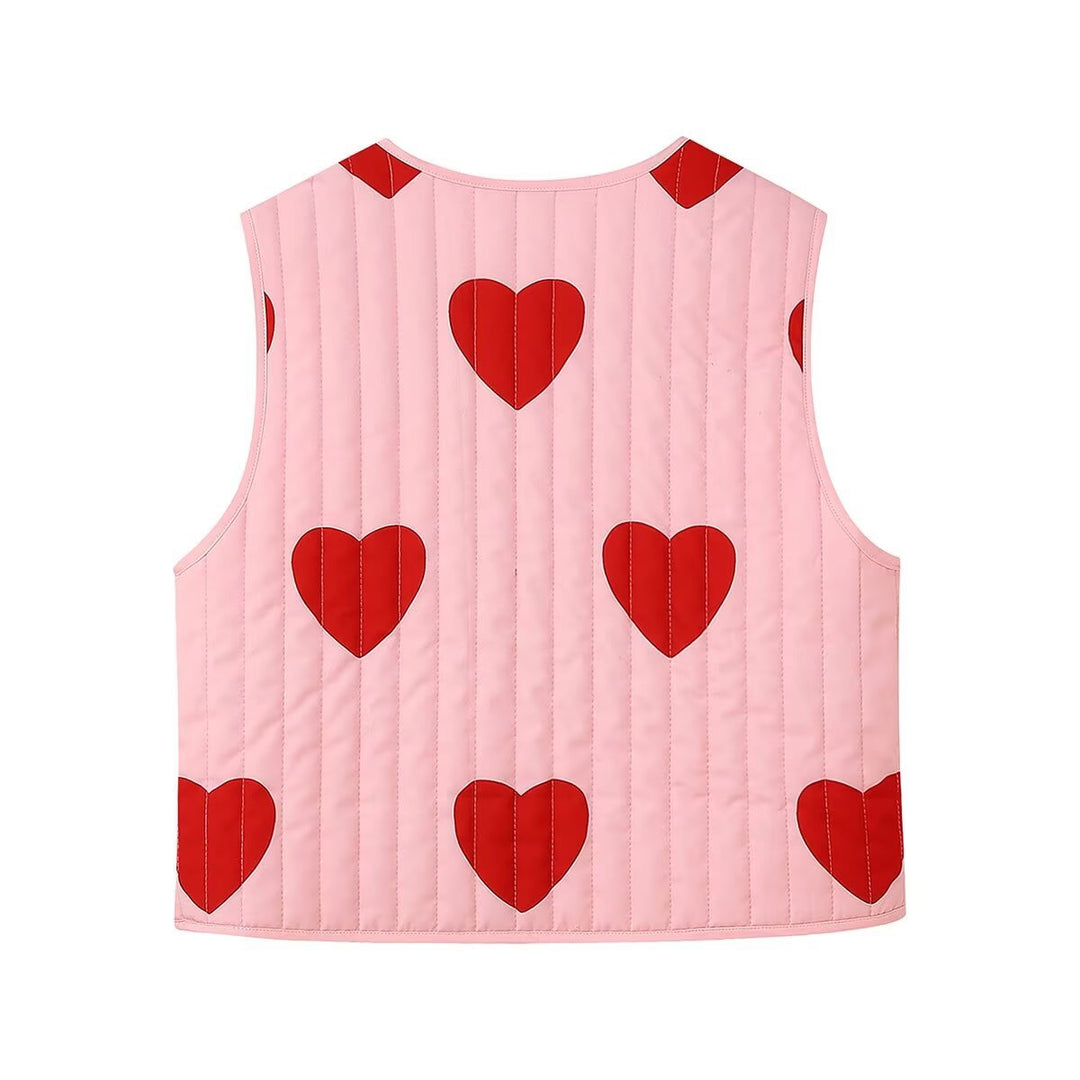 Gilet senza maniche con fiocco rosa e scollo a V con stampa a cuore