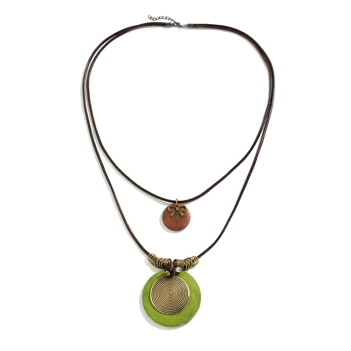 Collier long perlé disque en bois