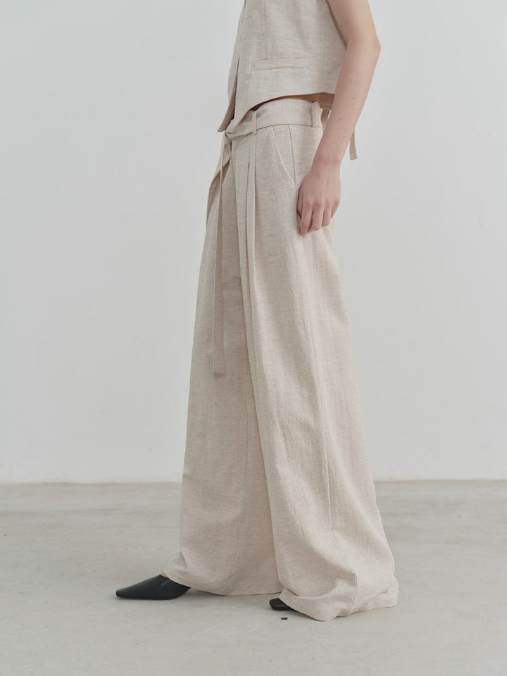 Wide-Leg Straight Linen Trousers