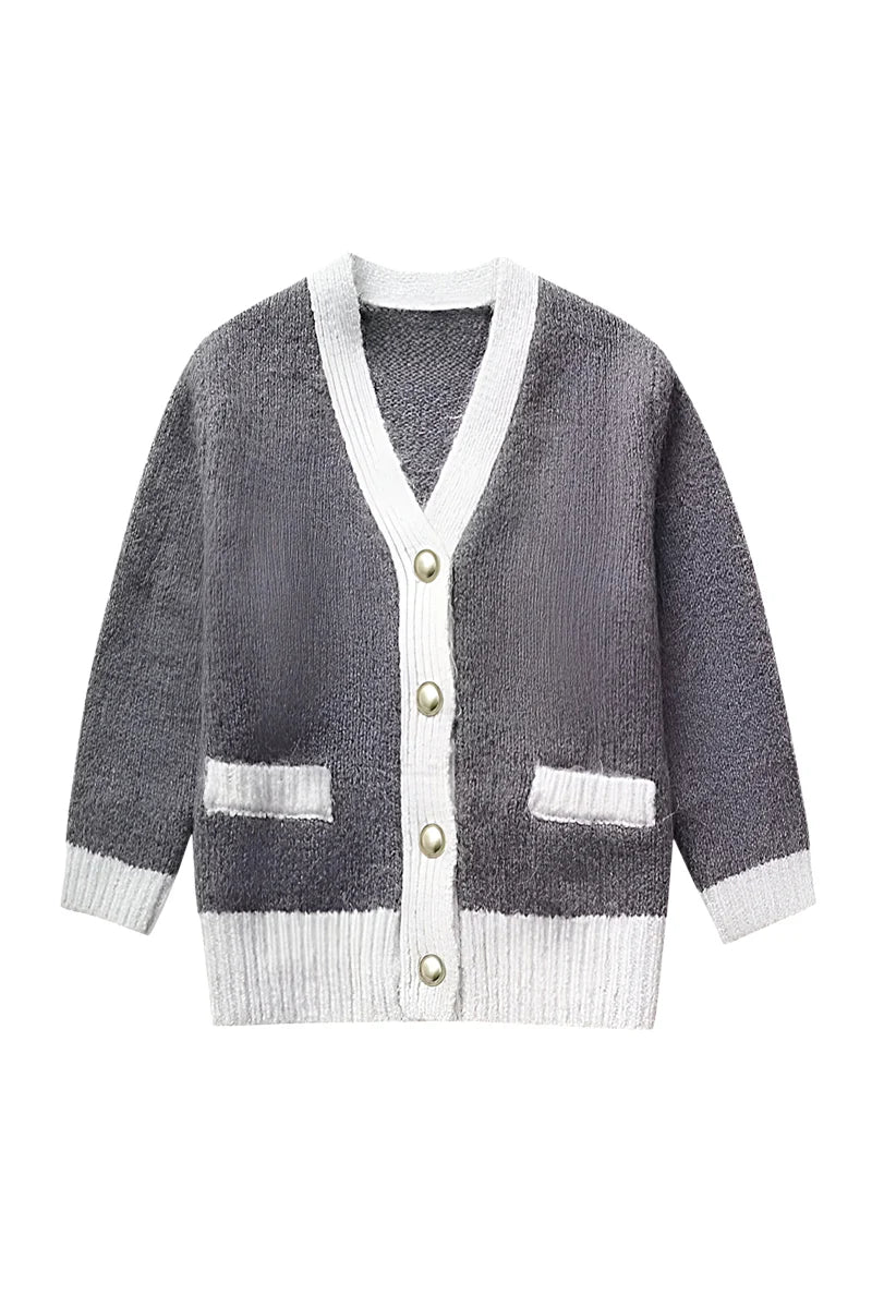 Fine Knit Cardigan With Contrast Trim