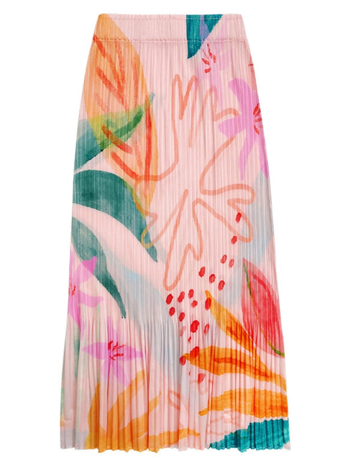 Slim printed pleated A skirt