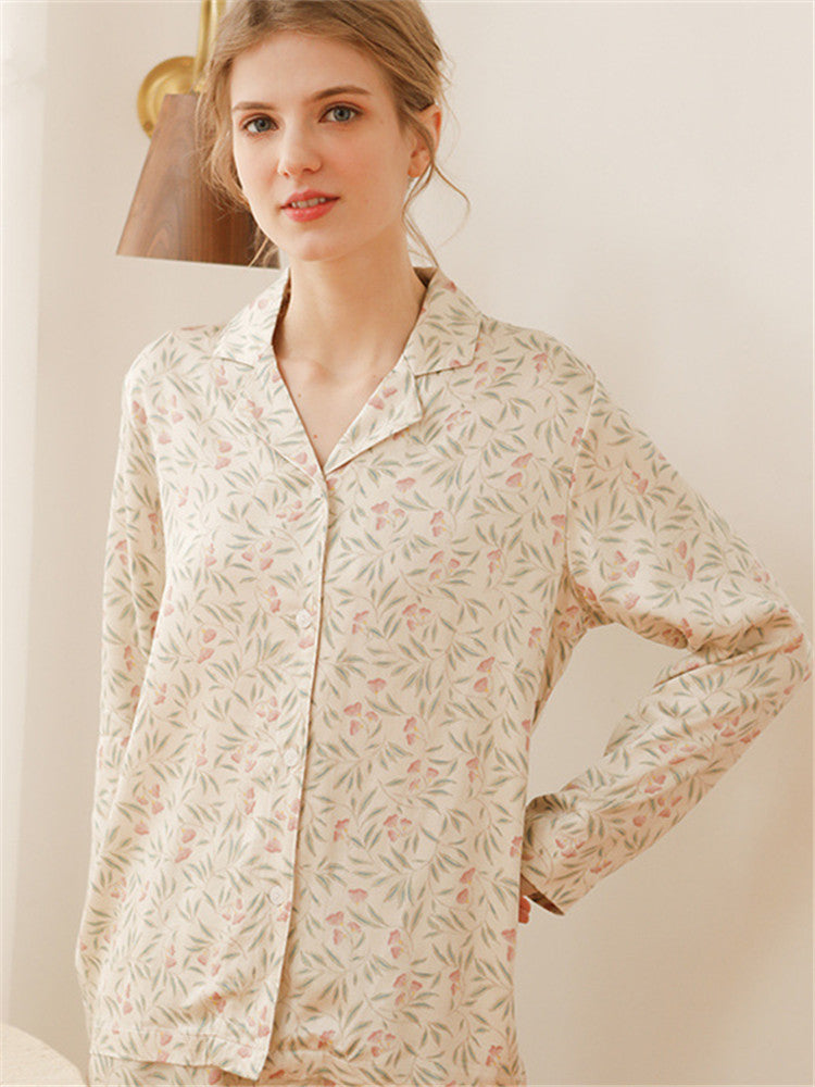 Floral Print Notched Collar Sleepwear Set