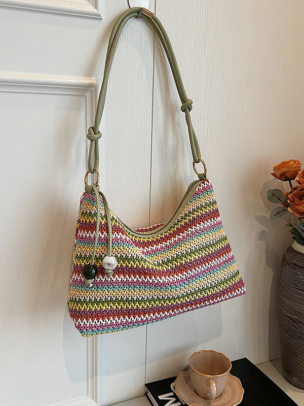 Sac à bandoulière tendance tissé de couleur contrastée