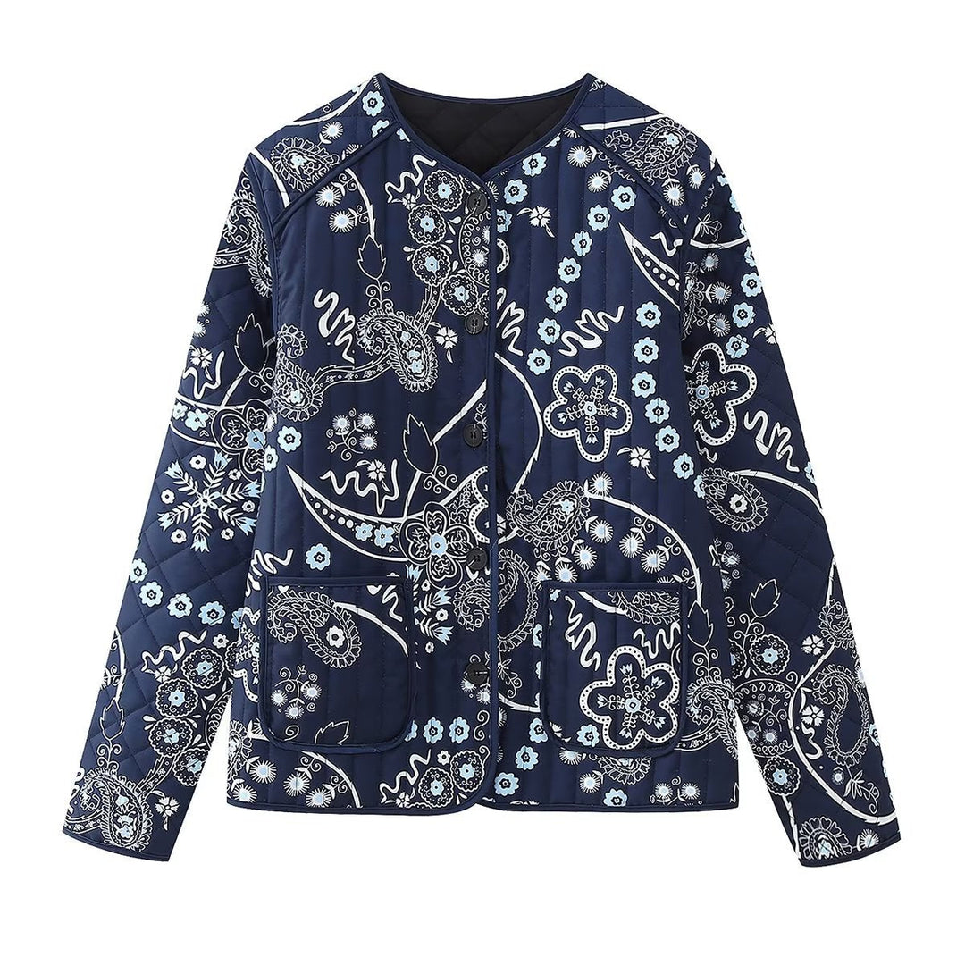 Ethnic Floral Print Quilted Jacket