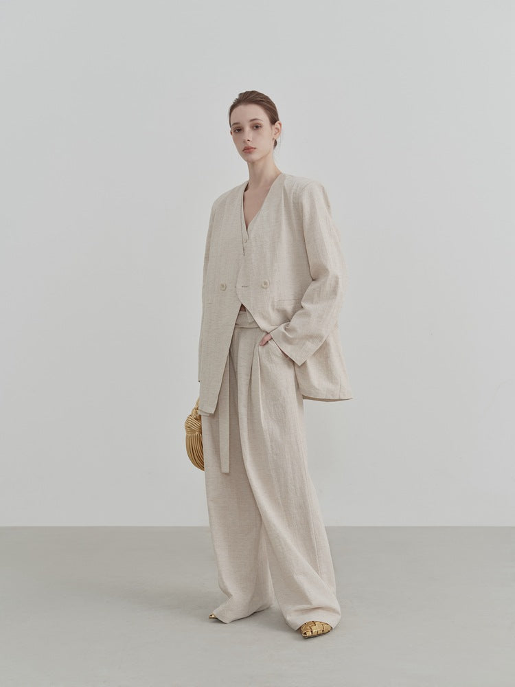 Wide-Leg Straight Linen Trousers