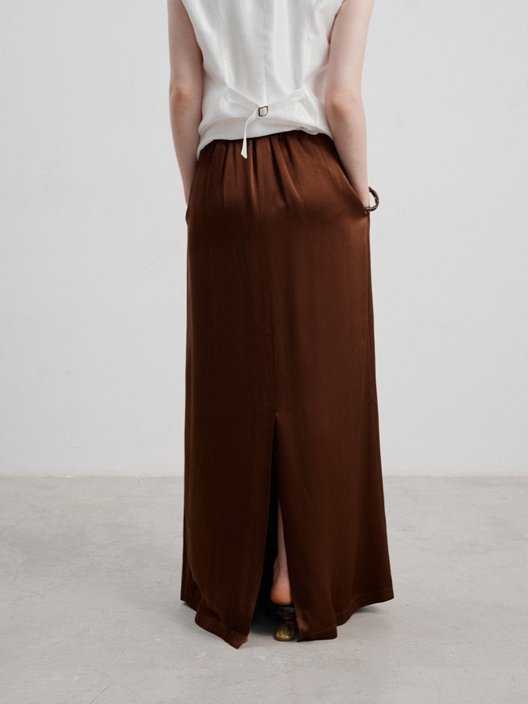 French Satin High-Waist  Skirt