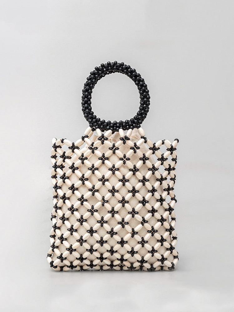 Block Wooden Bead Woven Tote Bag