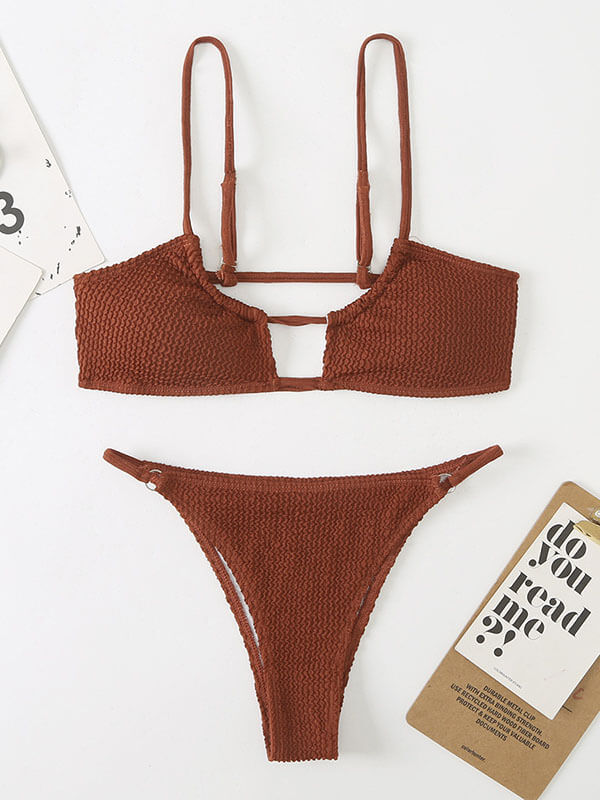 Split Tre-Puns Solid Farve Special Stof Bikini