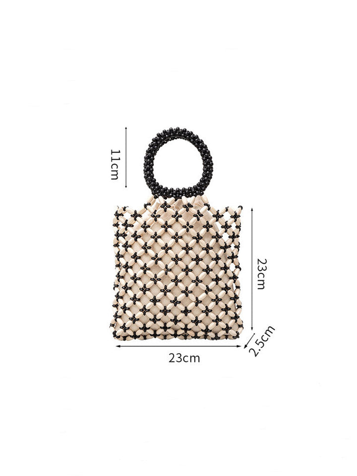 Block Wooden Beads Woven Tote Bag