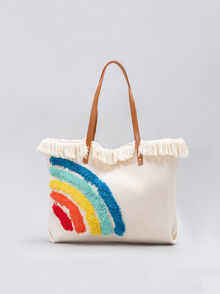 Sac fourre-tout brodé à motif arc-en-ciel