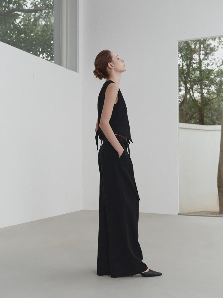 Wide-Leg Straight Linen Trousers