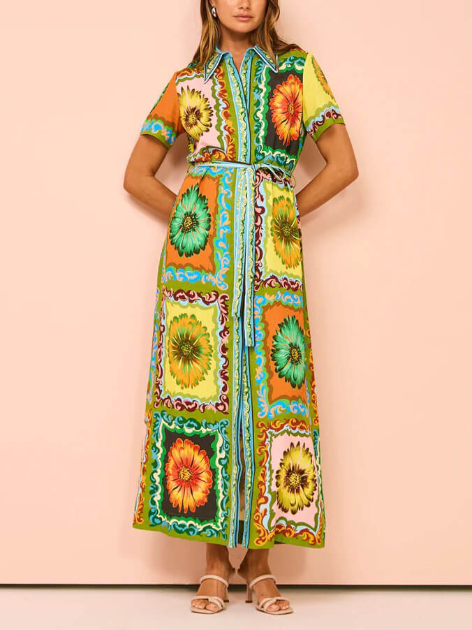 Speciale maxi-jurk met zonnebloemprint