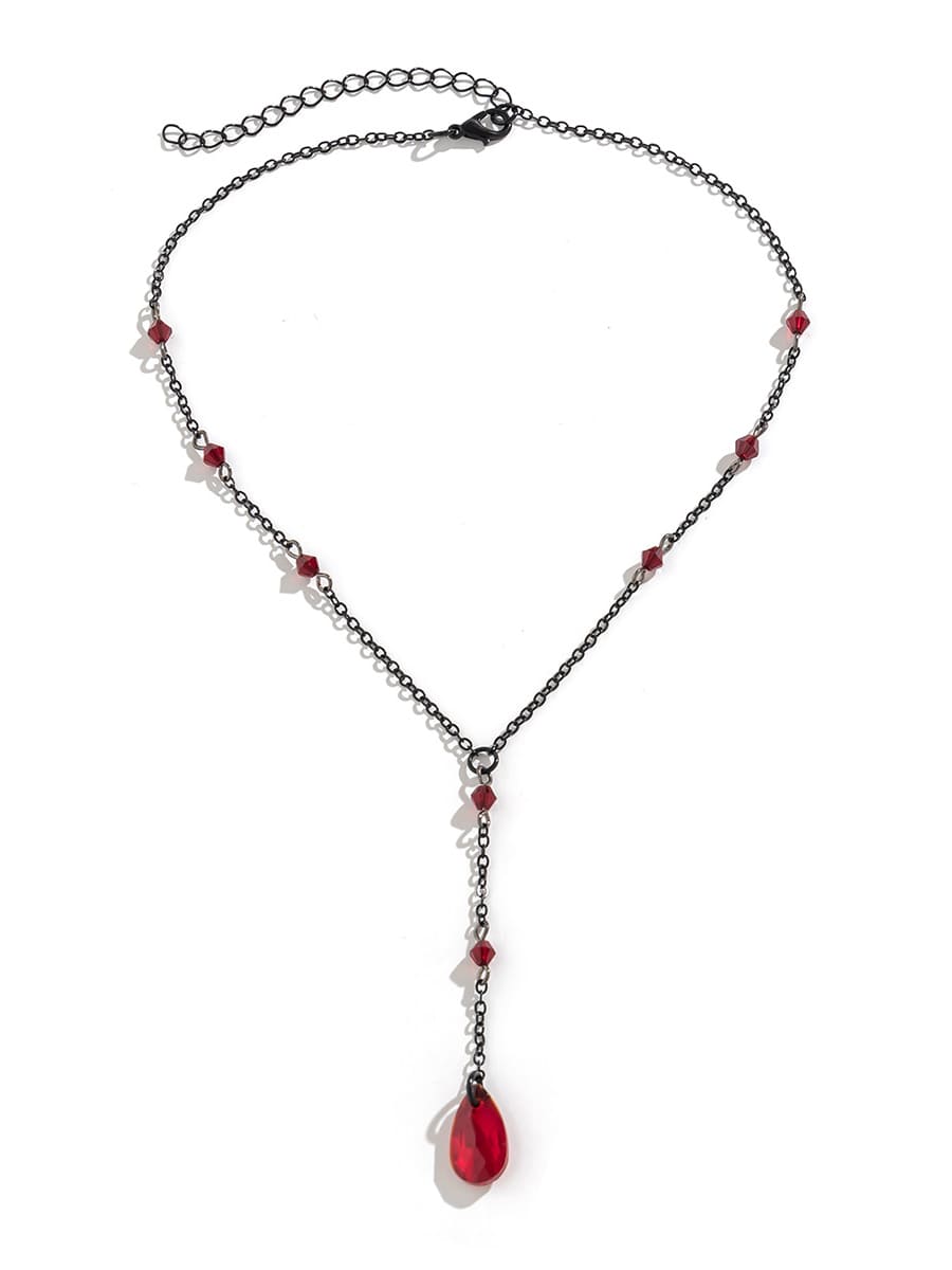 Collier gothique en chaîne de poitrine en cristal noir en forme de larme