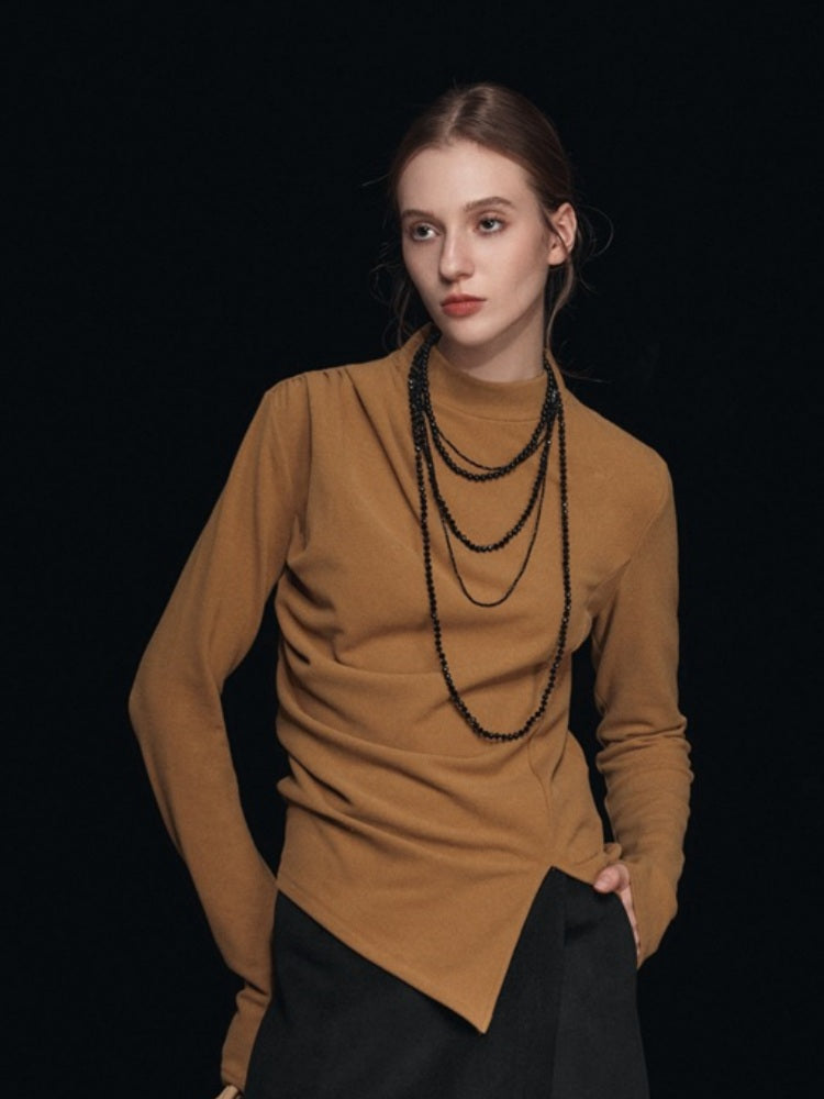 Mock Neck Split Long Sleeve T-Shirt