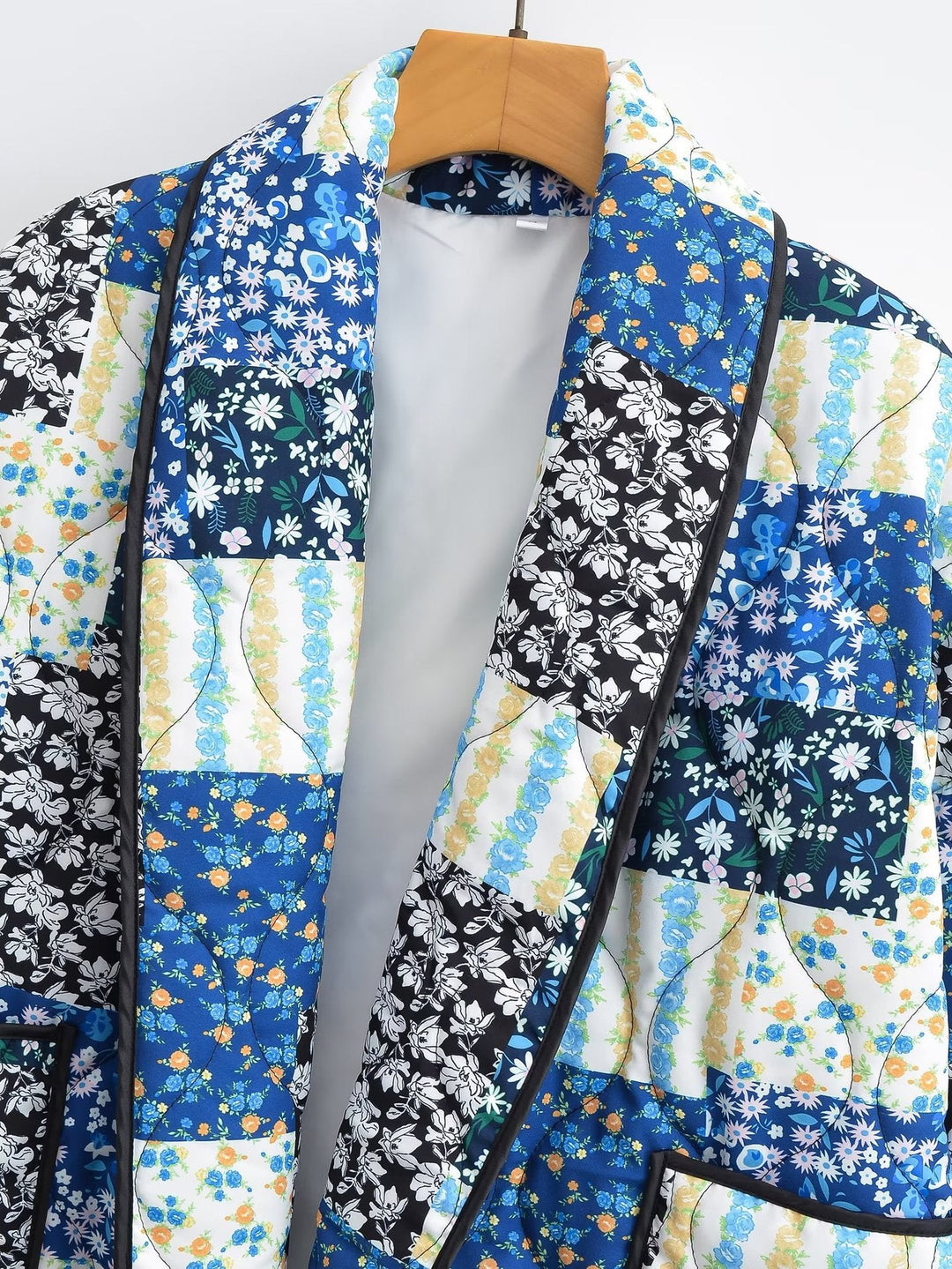 Floral Patchwork Print Lapel Pocket Jacket