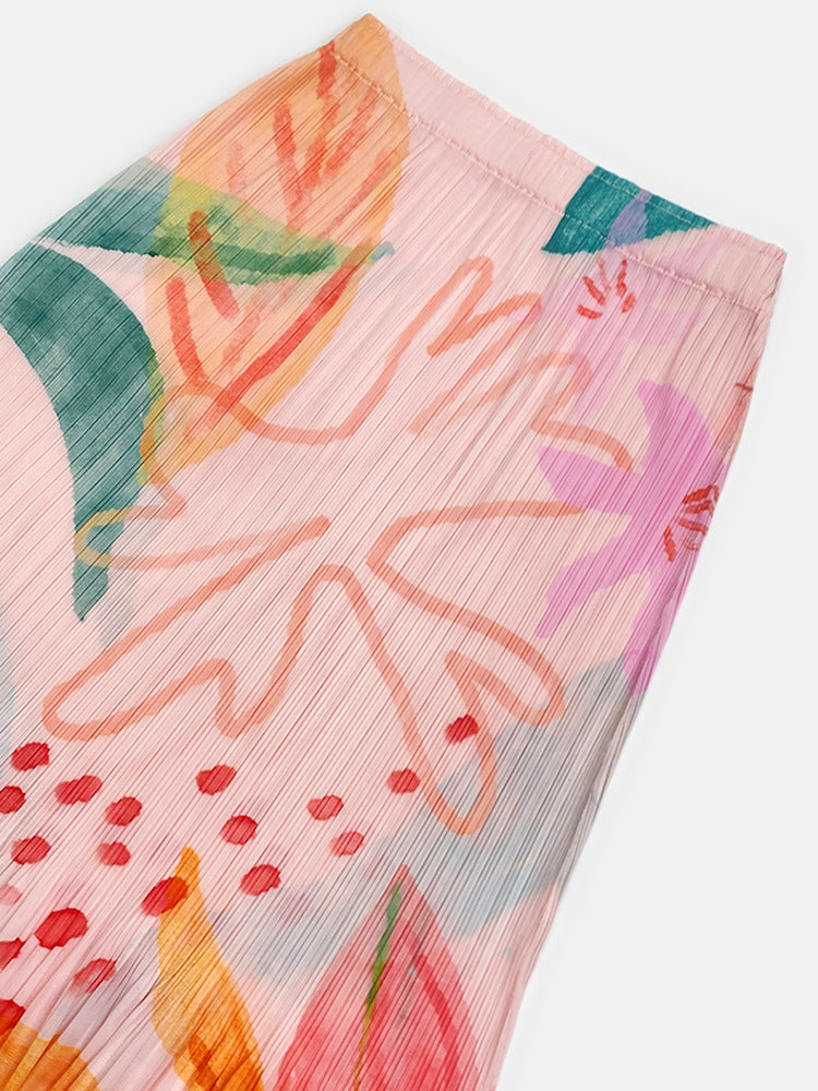 Slanke geplooide A-rok met print