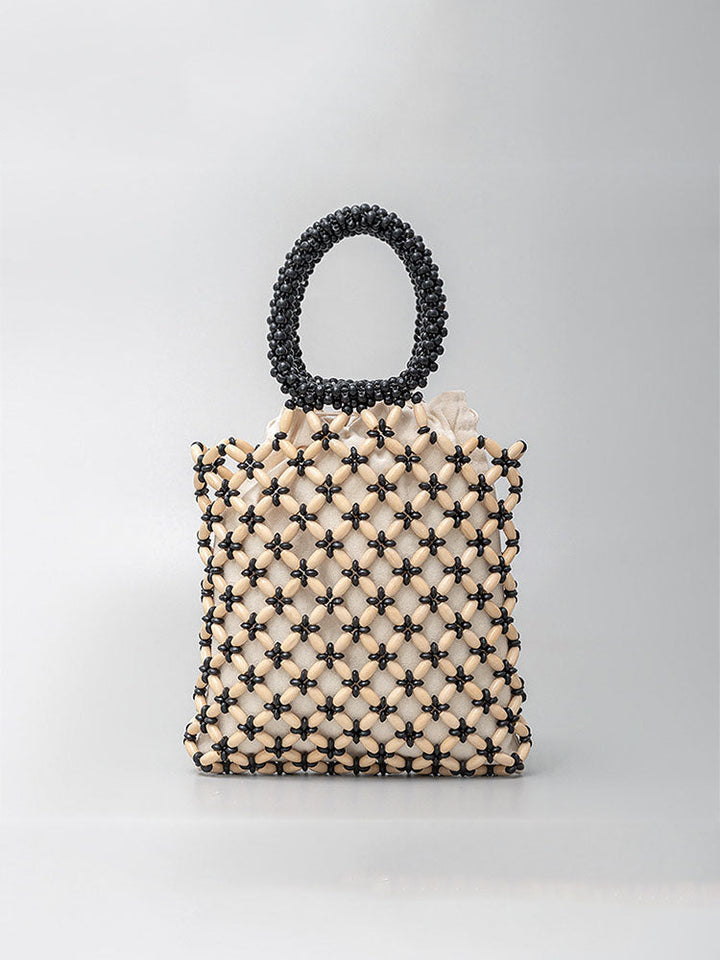 Block Wooden Beads Woven Tote Bag