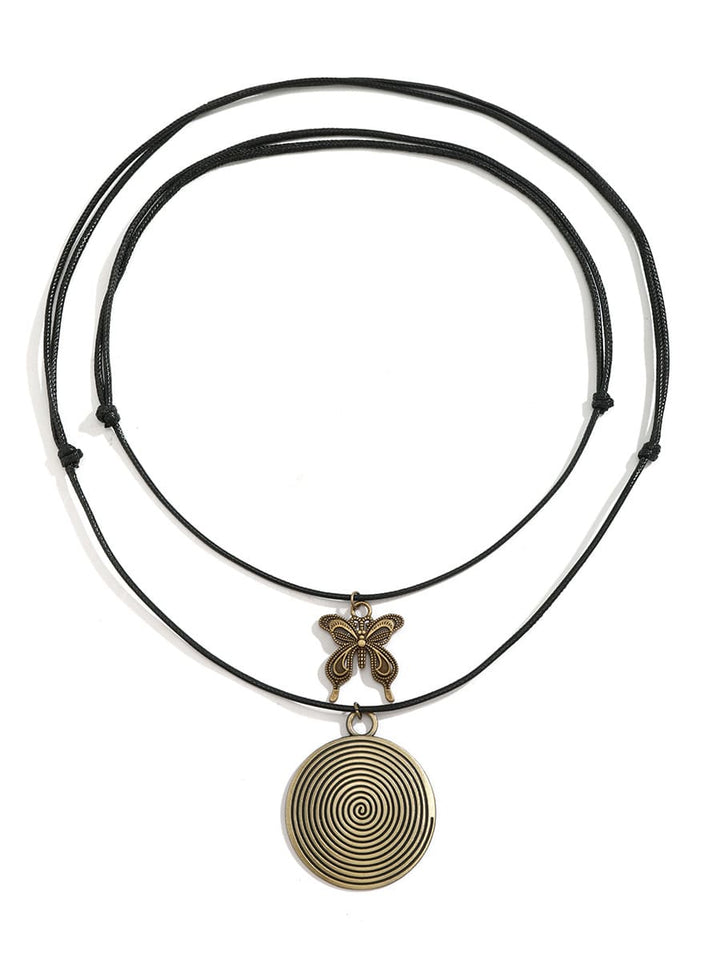 Collier long perlé disque en bois