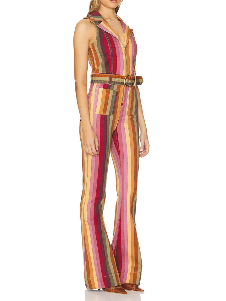 Colorful Stripe Stretch Denim Jumpsuit