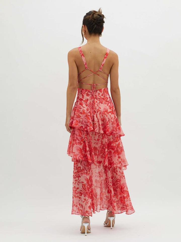 Strappy Back Ruffle Maxi Kleed