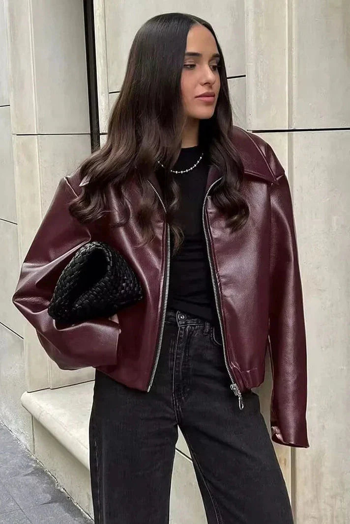 Stylish Lapel Leather Biker Jacket