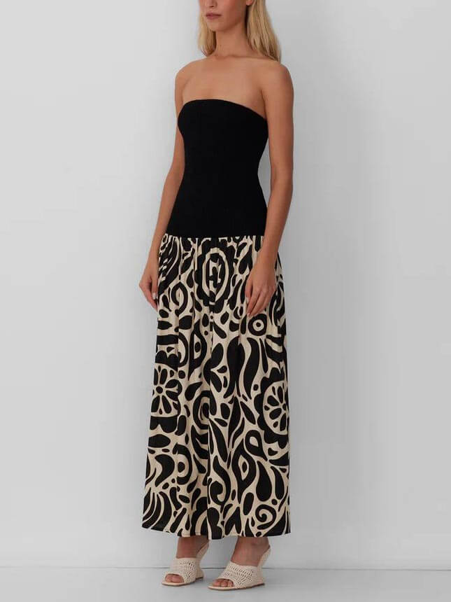 Modesch Strapless Blumendruck Maxi Kleed