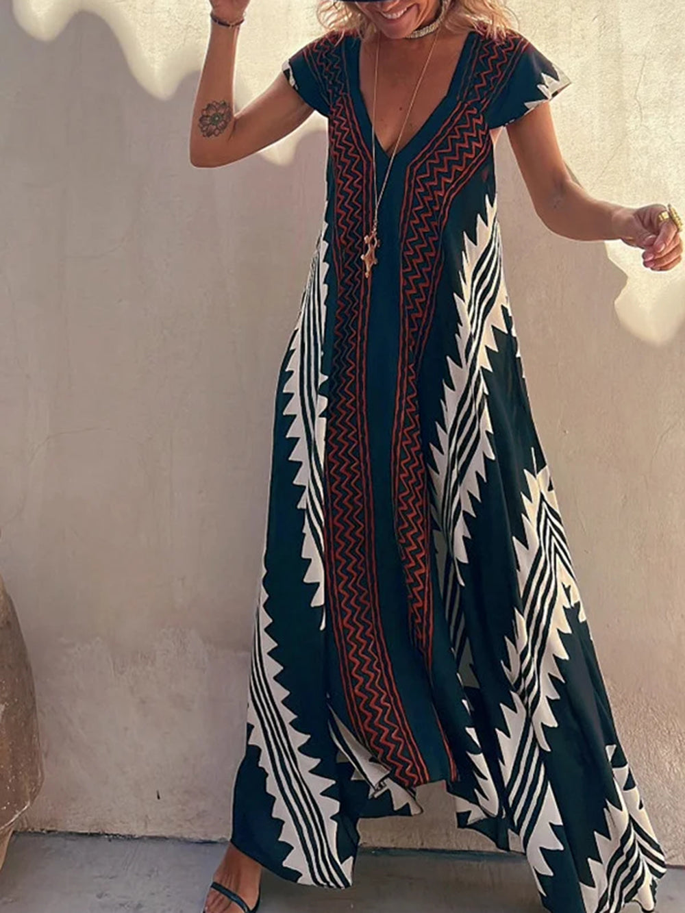 Shannon Bohemian Aztec Print Maxikjole