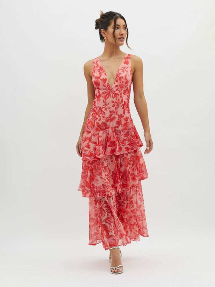 Strappy Back Ruffle Maxi Kleed