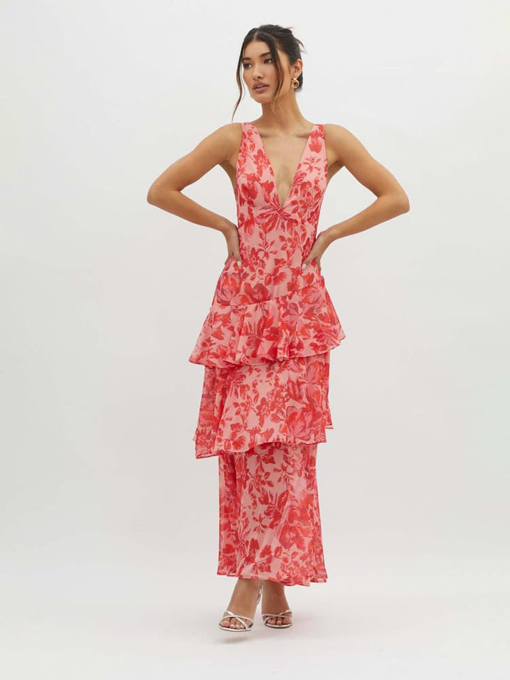 Strappy Back Ruffle Maxi Kleed