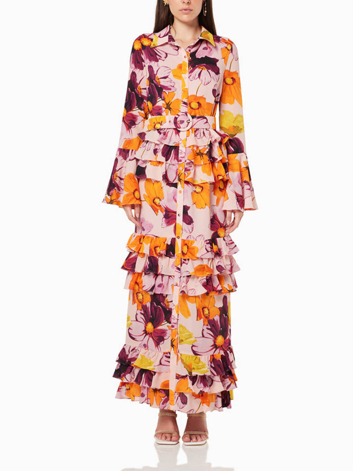 Kukkaprinttipaita Ruffle Cake Maxi Dress