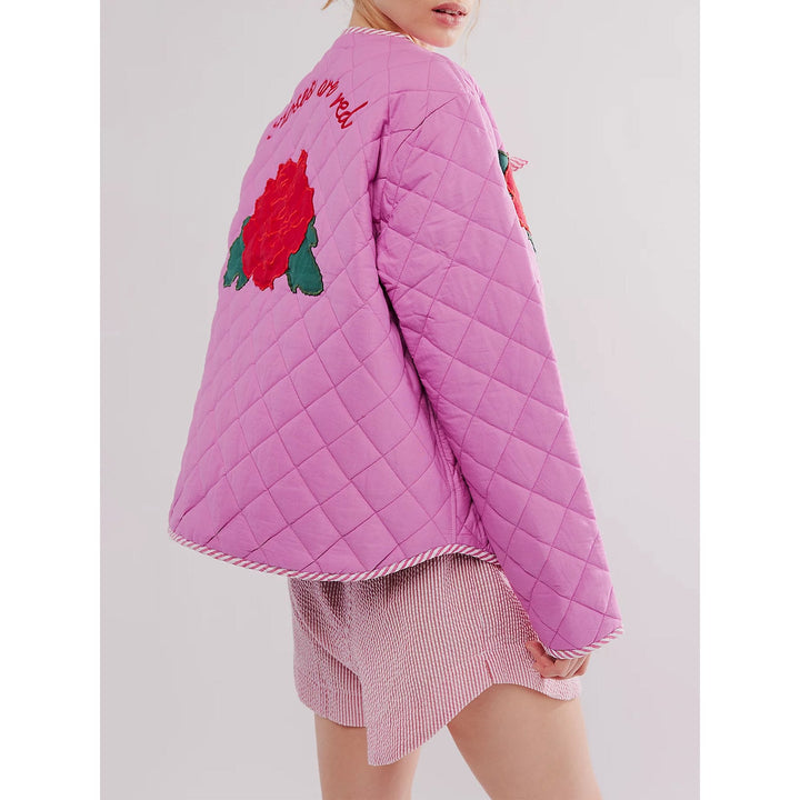 Rose Print Bow Pink Thin Jacket