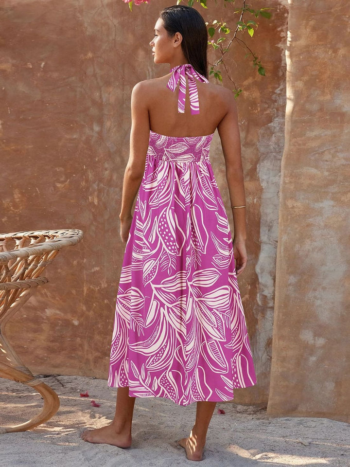 Loral Print Halter Maxi Kleed-Pink