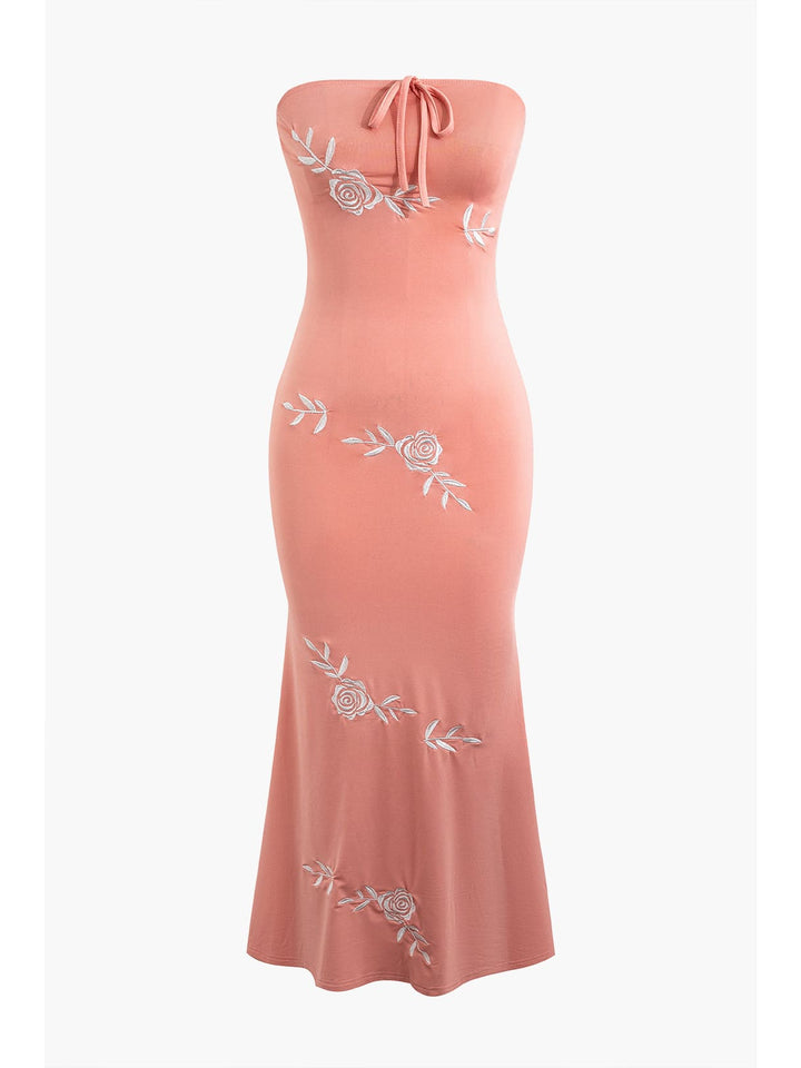 Blummen bestickt Strapless Maxi Kleed