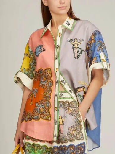 Paisley Satin Blummen Button-Down Shirt