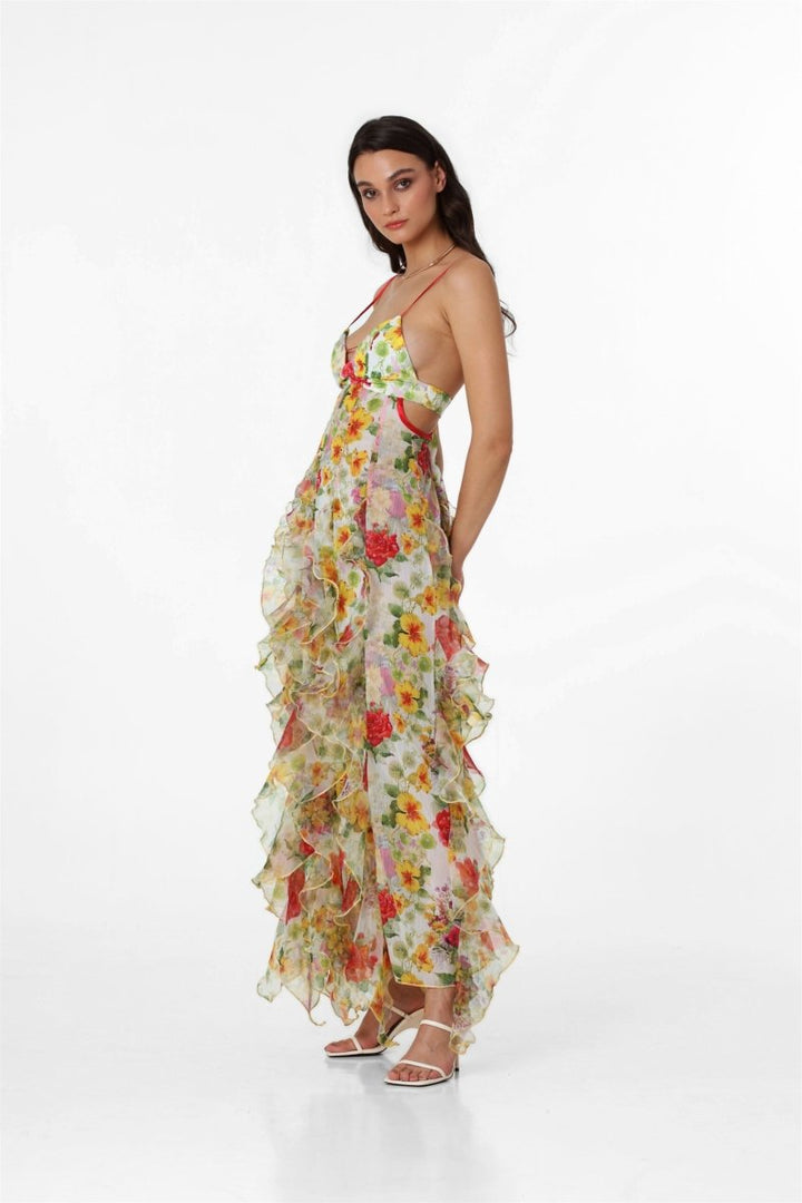 Alexia Ruffle Sheer Maxi Dress