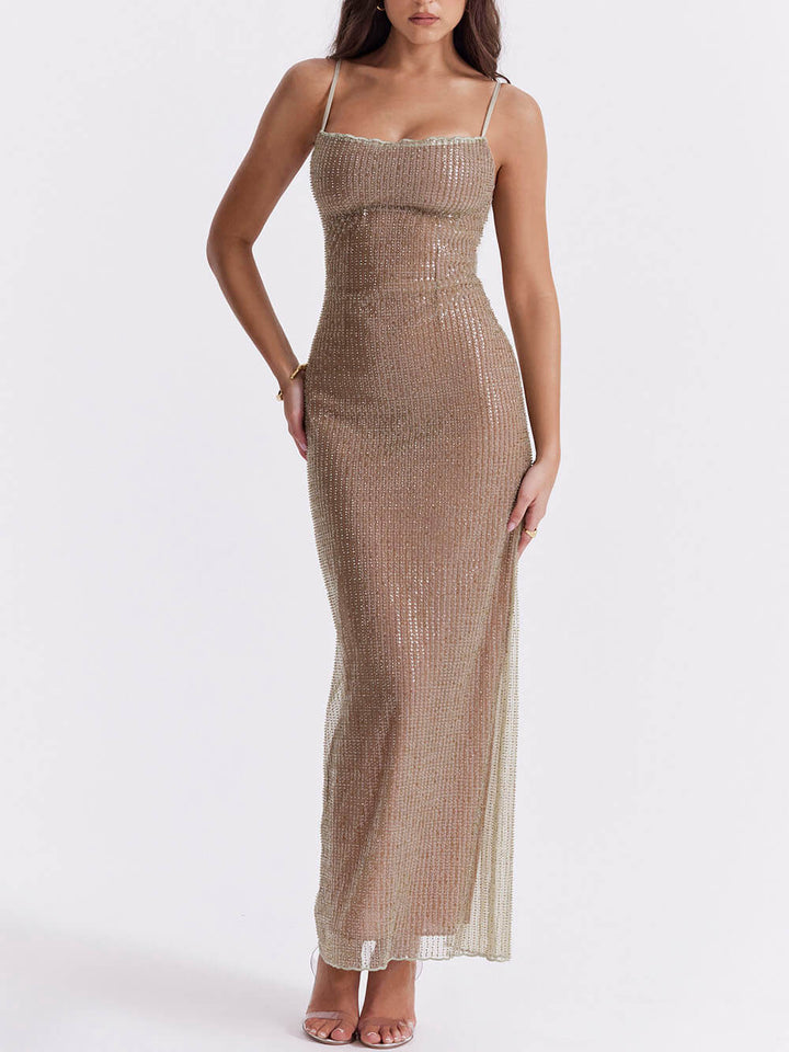 Cafe Au Lait Beaded Maxi Kleed