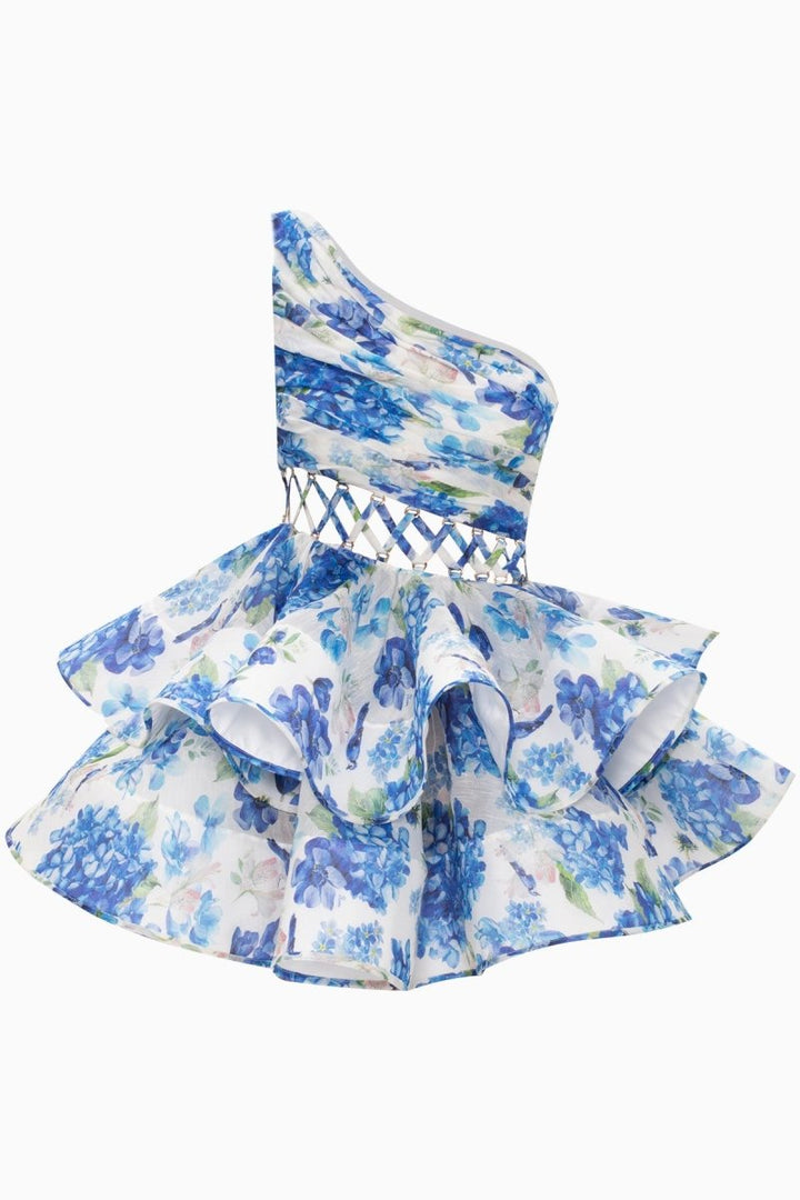 Andrea Floral Printed One-shoulder Mini Chiffon Dress