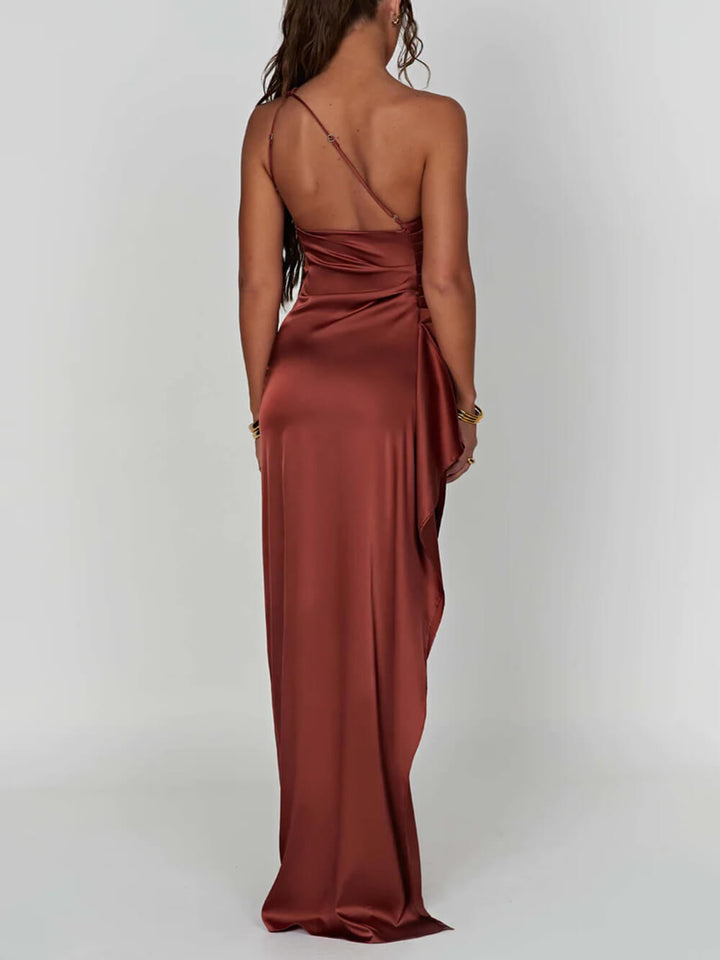 Robe longue fendue en satin