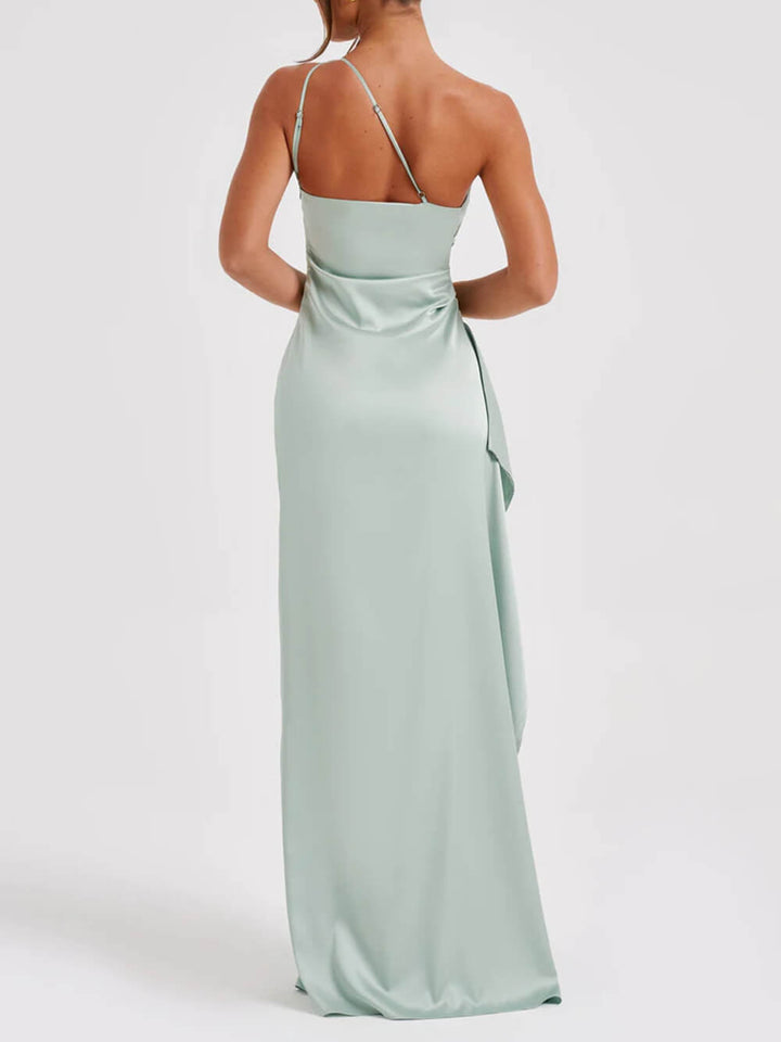 Robe longue fendue en satin