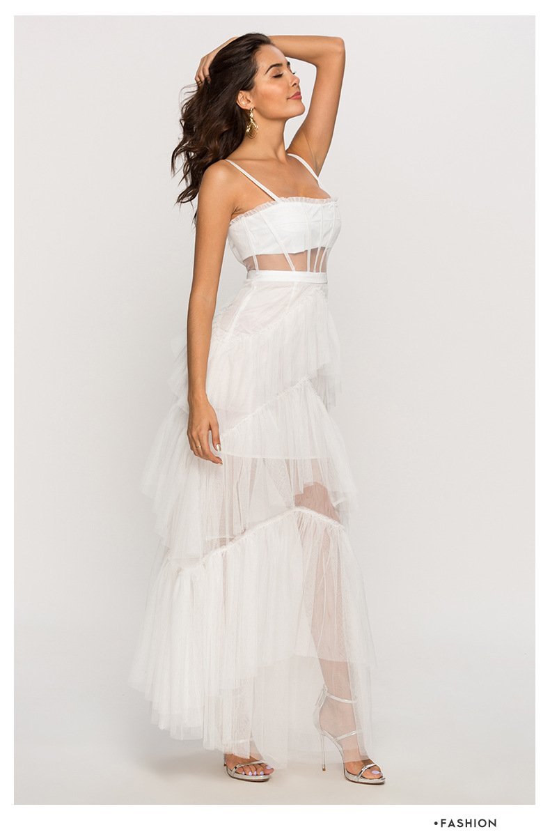 Arlene Corset Leayered Mesh Slip Maxi Dress