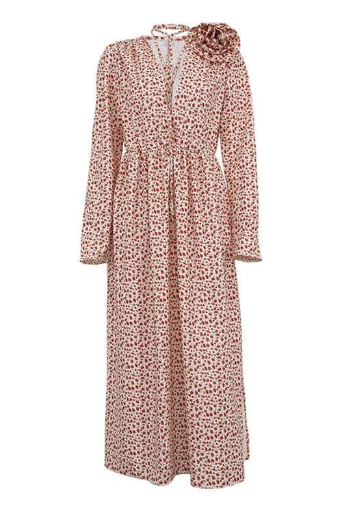 Bertha Flower V Neck Midi Dress