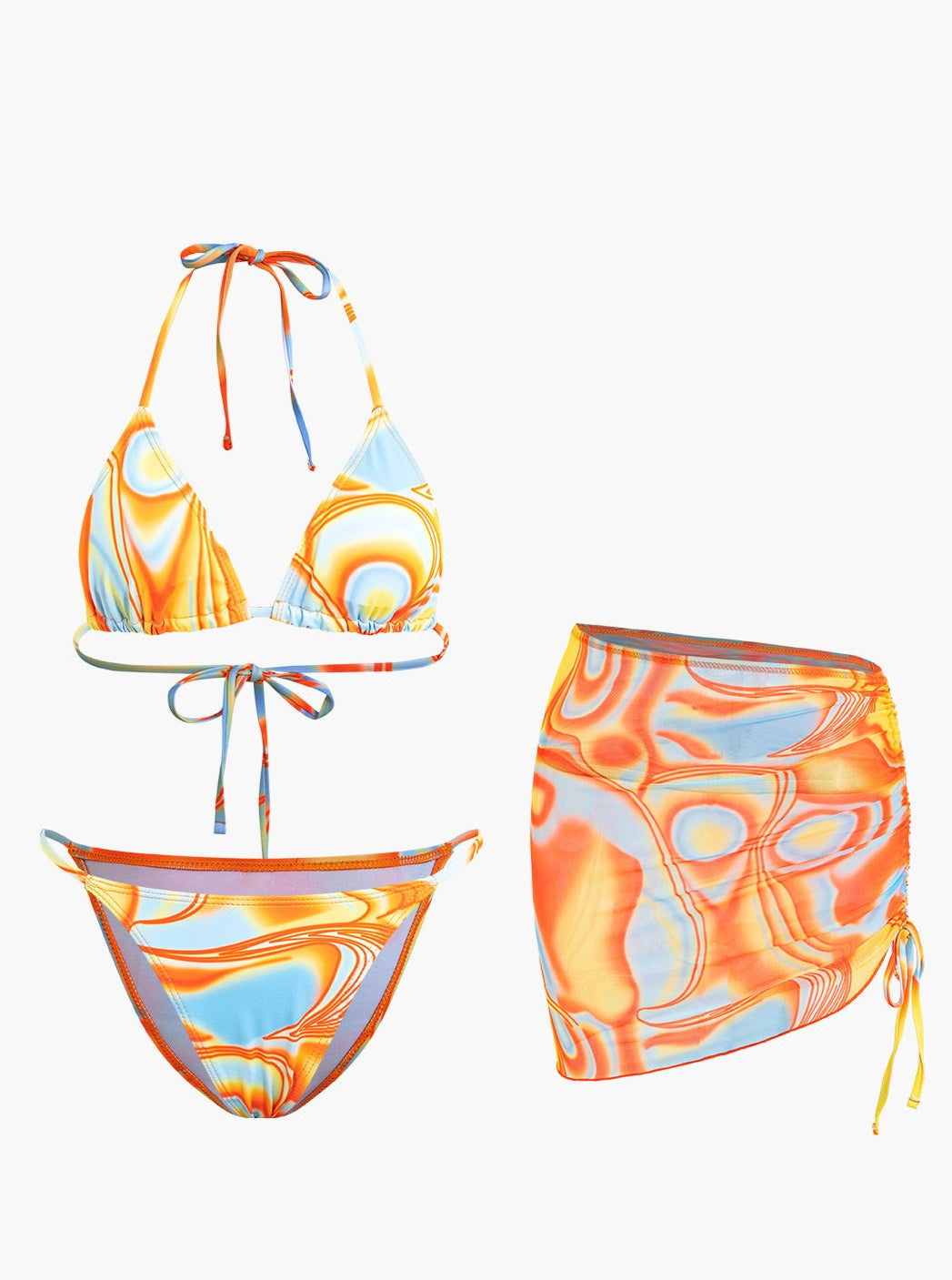 3-delige halterbikinisets met abstracte print